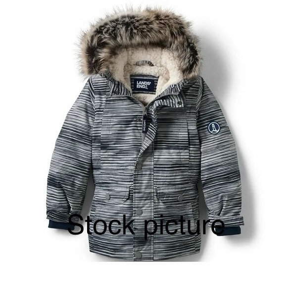 Land’s End Expedition Down Parka Lunar Gray Linear Youth L (10/12) - Picture 1 of 5
